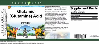 Photo of the TerraVita Premium Collection Glutamic (Glutamine) Acid Powder label