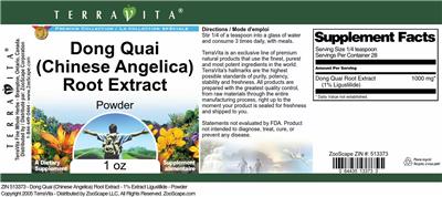 Photo of the TerraVita Premium Collection Dong Quai (Chinese Angelica) Root Extract Powder label