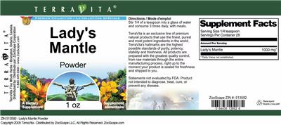 Photo of the TerraVita Premium Collection Lady's Mantle Powder label