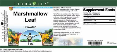 Photo of the TerraVita Premium Collection Marshmallow Leaf Powder label