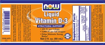 Photo of the NOW Liquid Vitamin D-3 label