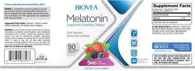 Photo of the BIOVEA Melatonin 5 mg Mixed Berry Flavor label