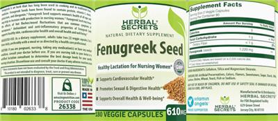 Photo of the Herbal Secrets Fenugreek Seed 610 mg label