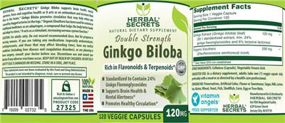 Photo of the Herbal Secrets Ginkgo Biloba 120 mg label