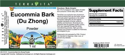 Photo of the TerraVita Premium Collection Eucommia Bark (Du Zhong) Powder label