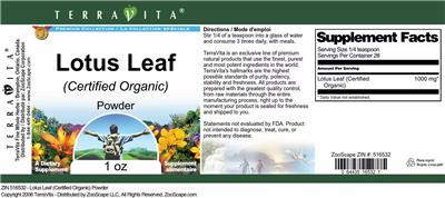 Photo of the TerraVita Premium Collection Lotus Leaf (Certified Organic) Powder label