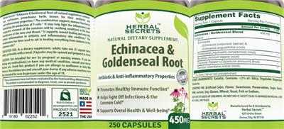 Photo of the Herbal Secrets Echinacea & Goldenseal Root label
