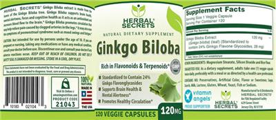 Photo of the Herbal Secrets Ginkgo Biloba 120 mg label