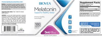 Photo of the BIOVEA Melatonin 5 mg label
