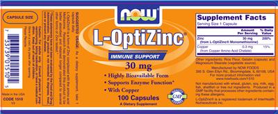 Photo of the NOW L-OptiZinc 30 mg label