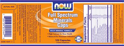 Photo of the NOW Full Spectrum Minerals Caps label