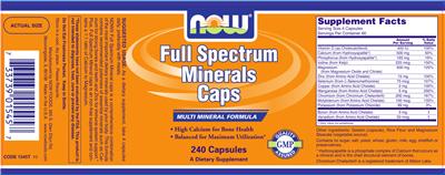Photo of the NOW Full Spectrum Minerals Caps label
