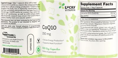 Photo of the LuckyVitamin CoQ10 150 mg label