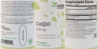 Photo of the LuckyVitamin CoQ10 200 mg label