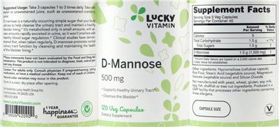 Photo of the LuckyVitamin D-Mannose 500 mg label