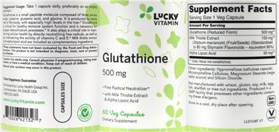 Photo of the LuckyVitamin Glutathione 500 mg label