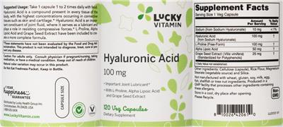 Photo of the LuckyVitamin Hyaluronic Acid 100 mg label
