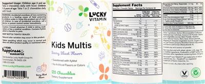Photo of the LuckyVitamin Kids Multis Berry Blast Flavor label