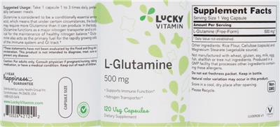 Photo of the LuckyVitamin L-Glutamine 500 mg label