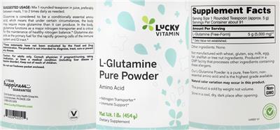 Photo of the LuckyVitamin L-Glutamine Pure Powder label