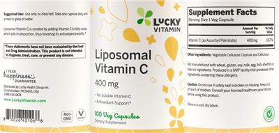 Photo of the LuckyVitamin Liposomal Vitamin C 400 mg label