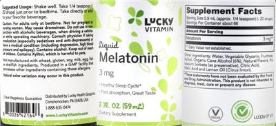 Photo of the LuckyVitamin Liquid Melatonin 3 mg label
