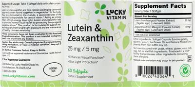 Photo of the LuckyVitamin Lutein 25 mg & Zeaxanthin 5 mg label