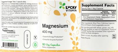 Photo of the LuckyVitamin Magnesium 400 mg label