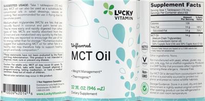 Photo of the LuckyVitamin MCT Oil Unflavored label
