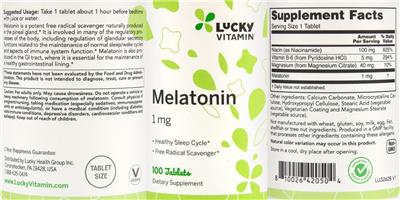 Photo of the LuckyVitamin Melatonin 1 mg label