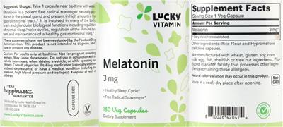 Photo of the LuckyVitamin Melatonin 3 mg label