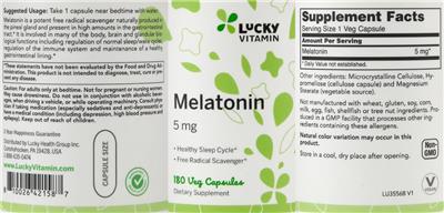 Photo of the LuckyVitamin Melatonin 5 mg label