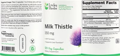 Photo of the LuckyHerbs Milk Thistle 150 mg label