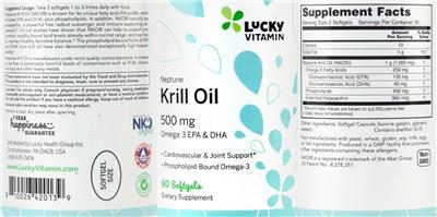 Photo of the LuckyVitamin Neptune Krill Oil 500 mg label