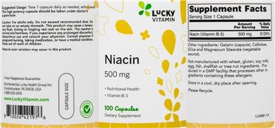 Photo of the LuckyVitamin Niacin 500 mg label