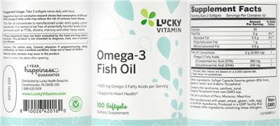 Photo of the LuckyVitamin Omega-3 Fish Oil label