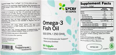 Photo of the LuckyVitamin Omega-3 Fish Oil label