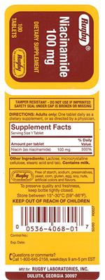 Photo of the Rugby Niacinamide 100 mg label
