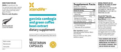 Photo of the Xtendlife Garcinia Cambogia and Green Coffee Bean Extract label
