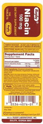 Photo of the Rugby Niacin 100 mg label