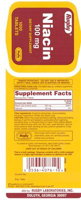 Photo of the Rugby Niacin 100 mg label