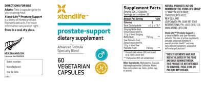 Photo of the Xtendlife Prostate-Support label