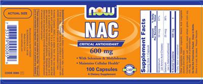 Photo of the NOW NAC 600 mg label