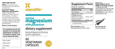 Photo of the Xtendlife Marine Magnesium with Potassium label
