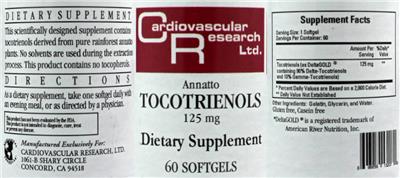 Photo of the Cardiovascular Research Annatto Tocotrienols 125 mg label