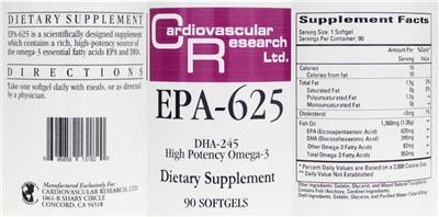 Photo of the Cardiovascular Research EPA-625 label
