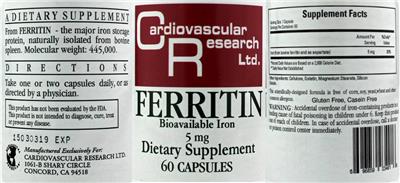 Photo of the Cardiovascular Research Ferritin Bioavailable Iron 5 mg label