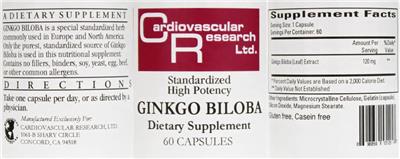 Photo of the Cardiovascular Research Ginkgo Biloba label