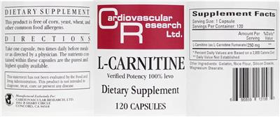 Photo of the Cardiovascular Research L-Carnitine label
