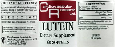 Photo of the Cardiovascular Research Lutein label
